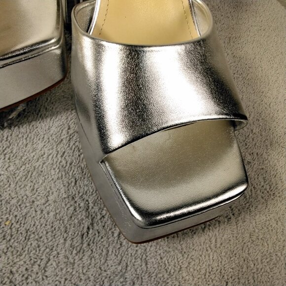 Modatope Womens Platform Sandals Silver Metallic Chunky Heels Ankle Strap Size 9 - Picture 3 of 16